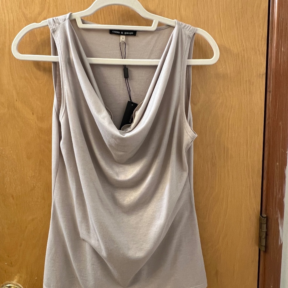 Cable & Gauge Cowl Neck Sleeveless Blouse Shirt